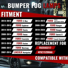 HECASA 2pc Fog Light Compatible with 2005-2024 Ford Focus C-Max Explorer Fiesta Freestyle Fusion Mustang Ranger Taurus X Connect Utility Lincoln Navigator Replacement for FO2592217 Fog Lamp Clear Lens