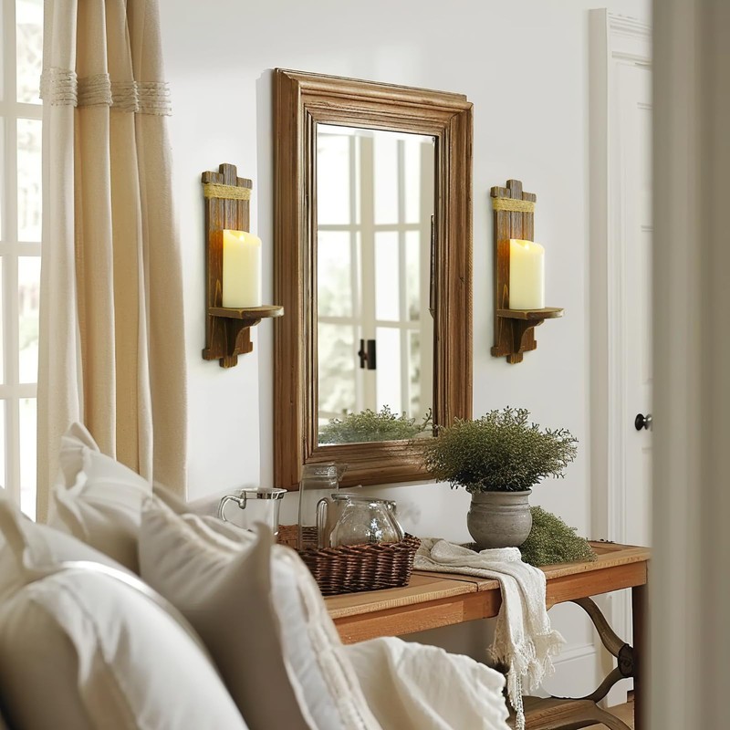Homemory Wall Sconces Candle Holder Set of 2, Farmhouse Wooden