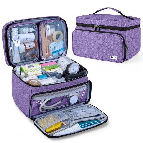Luxja Medicine Bag with 2 Detachable Clear Pouches, Pill Bottle