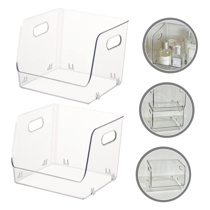 LABRIMP Storage Boxes Lids 2pcs Clear Stackable Storage Cubes Makeup