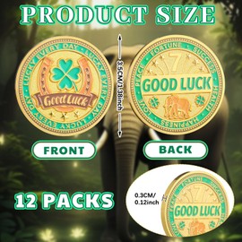 Landical 12 Pcs Lucky Coin Four Leaf Clover Good Luck Charms Horseshoe Elephant Lottery Ticket Scratcher Tool Chip Two Sided Gold Novelty Coins for Women Men