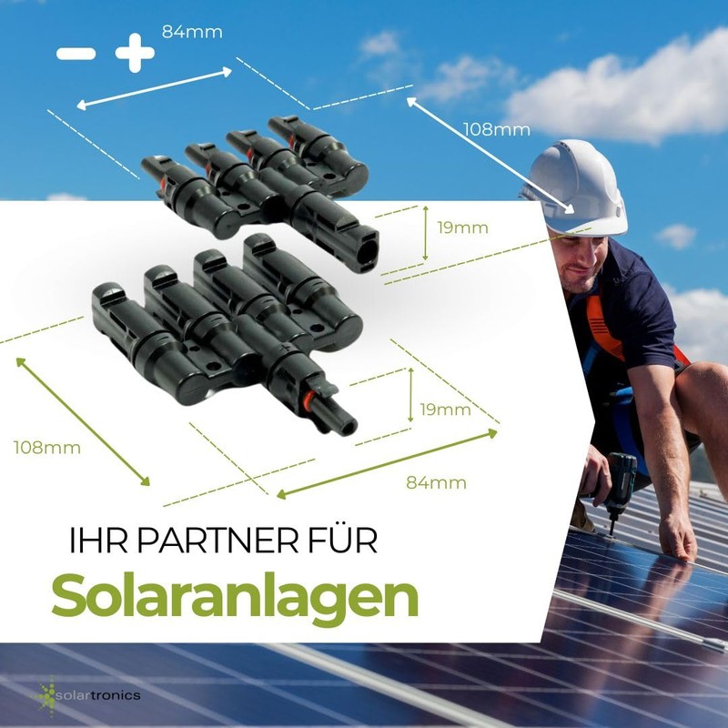 SOLARTRONICS 2 Pairs Y Connectors for Solar Cable Photovoltaic 4-Way