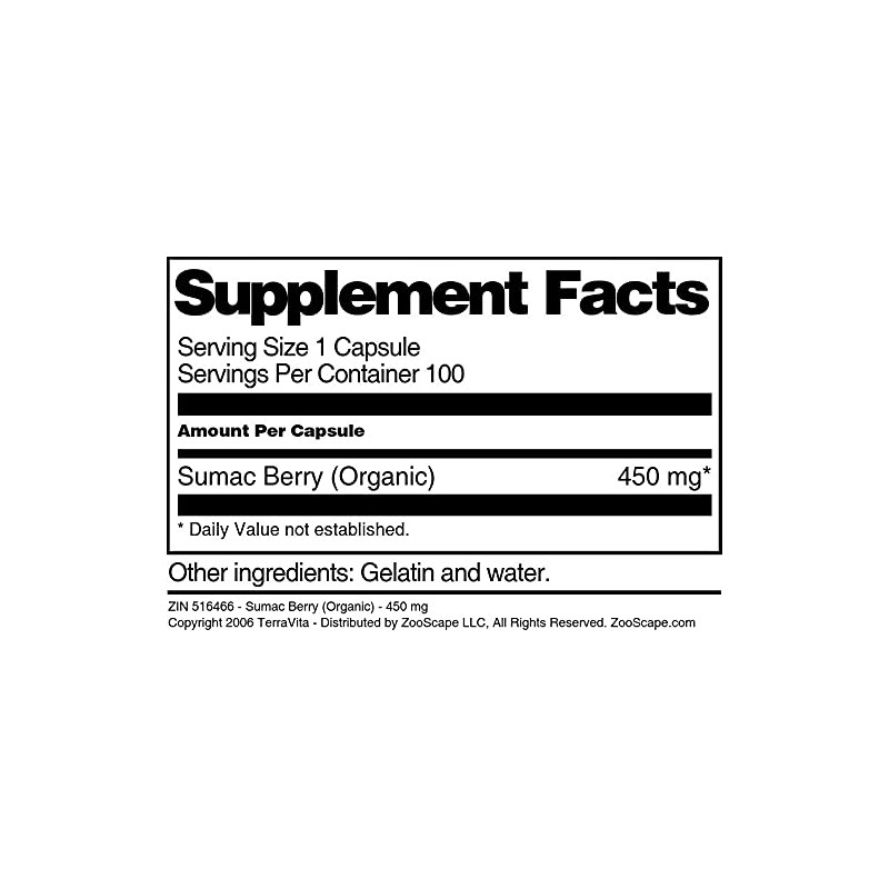 Sumac Berry (Organic) - 450 mg (100 Capsules, ZIN: 516466)