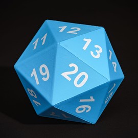 Cusdie 80mm Large 20-Sided Foam Dice - Stress Relief D20 DND Dice for Tabletop Games with Drawstring Storage Bag(Blue w/White Numbers)