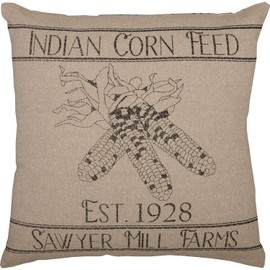 VHC Brands Sawyer Mill Charcoal Pillow, 18x18, Corn Feed