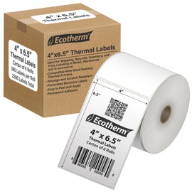 4" x 6.5" Thermal Labels | 6 Rolls | 2280 Labels | fits Zebra, Munbyn, Rollo, Godex, Arkscan, iDPRT, Offnova Thermal Label Printers and More | Blank White Adhesive Stickers by Ecotherm