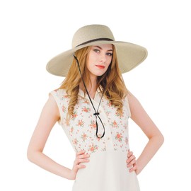 Feelorna Summer Beach Hats for Women, Wide Brim Sun Hat Stylish Straw Hat with Adjustable Bow Tie Decoration for Outdoor (CA/US, Alpha, One Size, Beige)