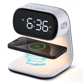 WILIT Alarm Clock with Wireless Charging,Dimmable Night Light,Snooze Function,10W Fast Charger for Qi-Enabled Devices,Modern Bedside Clock for Bedroom,Kids,Teens,Adults,Gift for Men and Women(White)