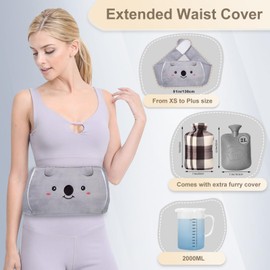 Hot Water Bottle Belt 1L Hot Water Bottle Extra Long 130 cm Periods Heat Belt Koala Hot Water Bottle Rubber with Soft Waist Cover Hot Water Bottle