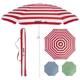 BANZ Cabana Beach Umbrella UPF 50 - UV Protection Foil-Lined Portable Outdoor Umbrella for Sand with Screw-in Base & Tilt Pole - Lightweight Beach Shade & Patio Umbrella with Bag