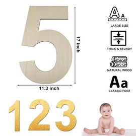 HILAZA 17 Inch Large Wooden Number 5, 1/4 Inch Thick Unfinished Blank Wood Number Slice Sign Board for Wall Decor, Craft, DIY Project, Birthday Wedding Party Decoration