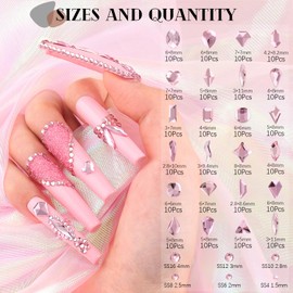 2750Pcs Pink Glass Nail Rhinestones 240Pcs Multi Shapes Flatback Nail Gems + 2510Pcs 1.5-4mm Round Crystal, Manicure Nail Charms Diamond Gemstones for Acrylic Nails Decoration