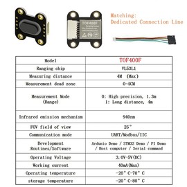 TECNOIOT 1 Pieza distance sensor module, distance sensor 4 m Tof400f VL53L1X, serial interface IIC UART/Modbus/I2C