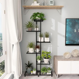 Plant Stand Indoor Outdoor Plant Stands for Patio 6 Tier Tall Plant Stand Metal Flower Shelf Multilayer Flower Holder Modern Black Corner Decoration Racks for Gardern,Balcony,Hallway (6-Tier)