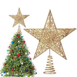 Metal Christmas Tree Topper Christmas Star Topper Glittering, Metal Tree Topper Star, Christmas Tree Topper Glittering, Tree Crown Lamp, Christmas Decoration, 20 cm, Golden