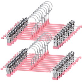 Ckhoid 30Pcs Pants Hangers with Clips, Adjustable Skirt Hangers, Non-Slip Trousers Hanger, 360 ° Swivel Space Saving Hooks, Clothes Clips for Pants, Skirts, Clothes, Jeans (Pink)