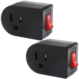 VSEER Grounded Outlet with ON Off Switch (2 Pack), Single Power Adapter Outlet Switch 15A 1875W/3 Prong Plug Switch in Black, ETL Listed
