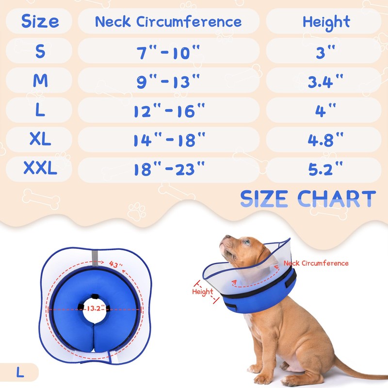 Supet Raised Inflatable Dog Cone Collar to Stop Licking, Soft