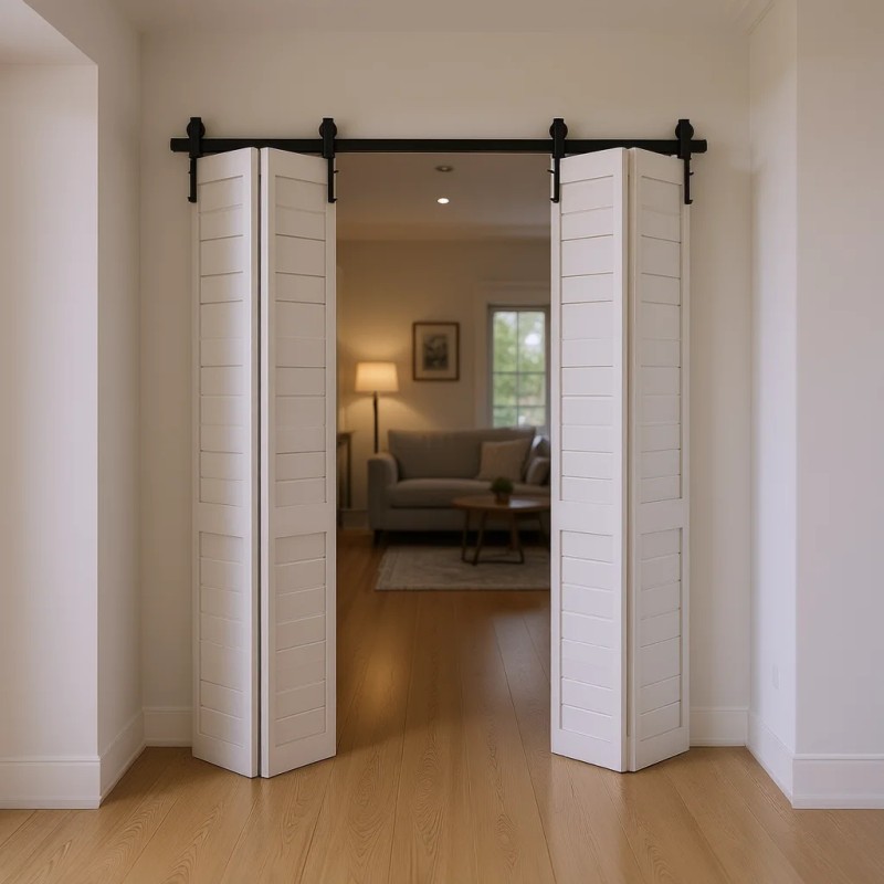 Bi Folding Sliding Barn Door Hardware Kit 60 In Black