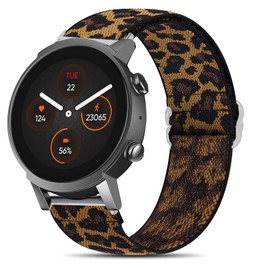 Compatible for Ticwatch E3 Band, Giaogor Stretch Elastics Nylon Adjustable Replacement Strap Accessories Compatible for Ticwatch E3 Smartwatch (Leopard)