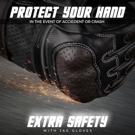 J.A.G. Guantes de Piel para Moto con protección de Nudillos para Deportes de Motor - Guantes de Moto con Pantalla táctil para Hombre