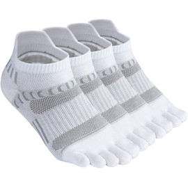 Meaiguo 5 Toe Socks For Men - Breathable Cotton Athletic Five Finger Socks for Running Hiking - Moisture Wicking,Arch Support(4 Pairs,White)