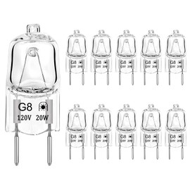 G8 Halogen Bulb 20W 120V Dimmable T4 JCD Type G8 Base Bi-Pin Xenon Bulb for Under Cabinet Puck Lights, Kitchen Hood, Landscape Lights, Warm White 2700K (10 Pack)