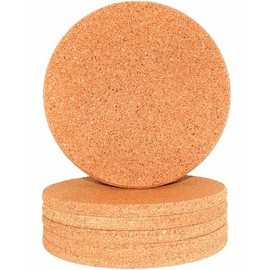 Picmoo Cork tripod circular cork heat pad 6-piece set of high-density thick cork coaster set, 7.2 inch heat-resistant multifunctional cork board, kitchen cork insulation pad/cork plant coaster, Brown