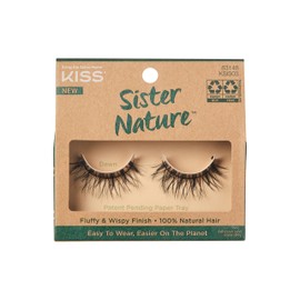 KISS Lashes Sister Nature False Eyelashes, Easy to Wear  Easier on the Planet, 100 Natural Hair, Wispy and Fluffy Lash Finish, Reusable - Dawn, 1 Pair