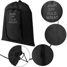 2 Pcs Travel Laundry Bag Washable Dirty Clothes Bag with Drawstring and Zipper for Suitcase, 22 x 18 Inch (Black, Gray,Classic)