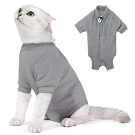 Cat Surgery Recovery Suit for Female Anti-Licking Pet Surgical Recovery Pajama Suit Cat Recovery Suit Female Cat Onesie for Cats After Surgery Abdominal Wounds Cone E-Collar Alternative, Grey