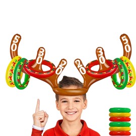 7pcs Christmas Party Toss Game Inflatable Reindeer Antler Hat Rings Toss Toys,Xmas Ring Toss Games Target Toy Christmas Stocking Filler Games for Kids,Adults Family Xmas New Years Gifts Party Favors
