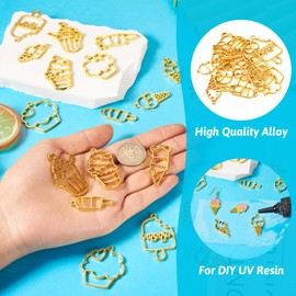 24Pcs Ice Cream Open Back Bezel Pendants Ice Cream Dessert Hollow Frame Charms Earring Resin Craft Bezels Molds for DIY Keychain Summer Necklaces Earrings Jewelry Making