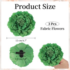 sourcing map 3 Pcs Peony Flowers Hair Clip, 4.7 Inch Artificial Fabric Head Flower for Women Hair Pins Corsage DIY Crafts Clothing Wedding Birthday Party, Green