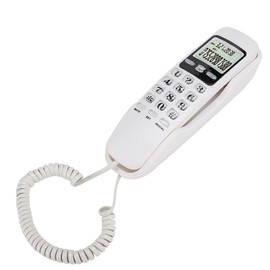 Wall Cordless Telephone, DTMF/FSK Dual System English White LCD Cable Desk Telephone, Landline Connection with Dual Caller ID System