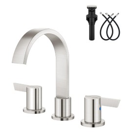 Aolemi Bathroom Faucets 3 Hole,8 Inch Widespread Waterfall Bathroom Sink Faucet,2 Handles Vanity Faucet with Pop-up Drain and Supply Hose,Brushed Nickel