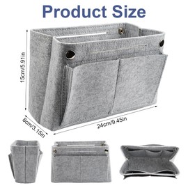 Felt Bag Organiser, Handbag Organiser Bag, 24 x 8 x 15 cm, Inner Pocket for Handbags, Inner Organiser, Handbag Organiser Insert with Multiple Compartments, Pockets Inner Organiser for Girls, Grey