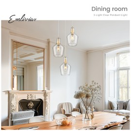 Emliviar Brushed Gold Pendant Light, 3-Light Seeded Glass Chandelier, Modern Pendant Lights for Kitchen Island, DYE286G2-3 BG