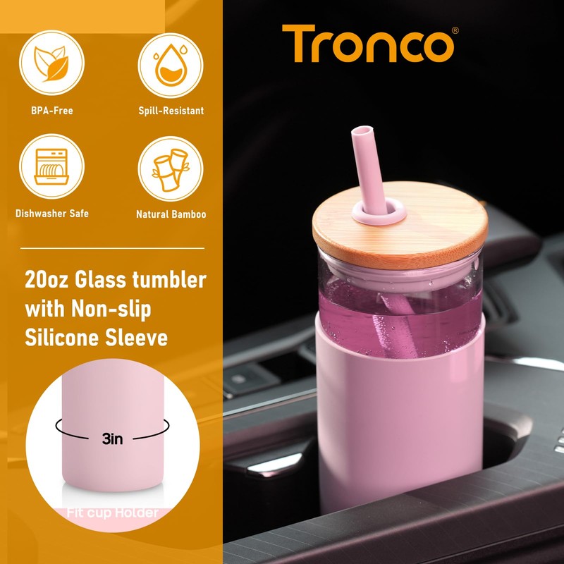 Tronco 20 oz Glass Tumbler with Lid and Straw, Iced