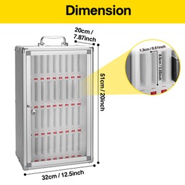 LOCKCURX 36-Slot Cell Phone Locker with Lock & Key, Heavy Duty Aluminum Acrylic Cell Phone Lock Box, Wall Mount Phone Locker Secure, Phone Jail for Classroom Office Retail, Silver