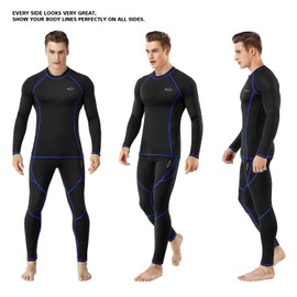 MOBIUSPHY Thermal Underwear for Men Long Johns Set with Fleece Lined Base Layer Top Bottom Black