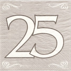 Servietten, Silberhochzeit, Zahl 25, 33 x 33 cm, 20er-Pack