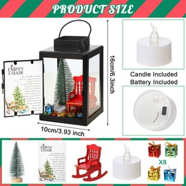Roowest Christmas in Heaven Decor Christmas Memorial Lantern Empty Rocking Chair with LED Candle Mini Christmas Tree Shiny Boxes Ornament in Memory of Loved Ones Save A Seat DIY Memorial Gift(13 Pcs)