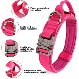 Collar de Perro Táctico, Collar para Perro de Nailon Militar Grueso con Asa, Collares de Perro Hebilla de Metal Resistente Ajustable para Entrenamiento de Perros, Cómodo (Rosa, XL)