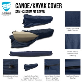 EliteShield Canoe Cover Kayak Cover; Waterproof UV Resistant 600D Marine Grade Polyester Canoe Kayak Boat Full Storage Cover fits 9 ft-10 ft Long, 96 Inches Girth Navy Color
