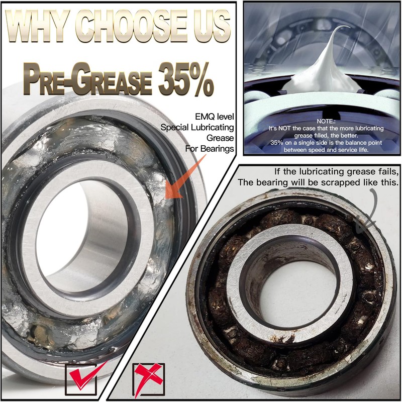 FUSHIBEARING 6200 2RS Ball Bearings 10x30x9 mm, Pre-Lubricated ABEC 5