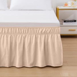 Elegant Comfort Luxury Wrinkle Resistant -Wrap Around Style- Elastic Bed Wrap Ruffled Bed Skirt 16inch Drop, Queen/King, Cream
