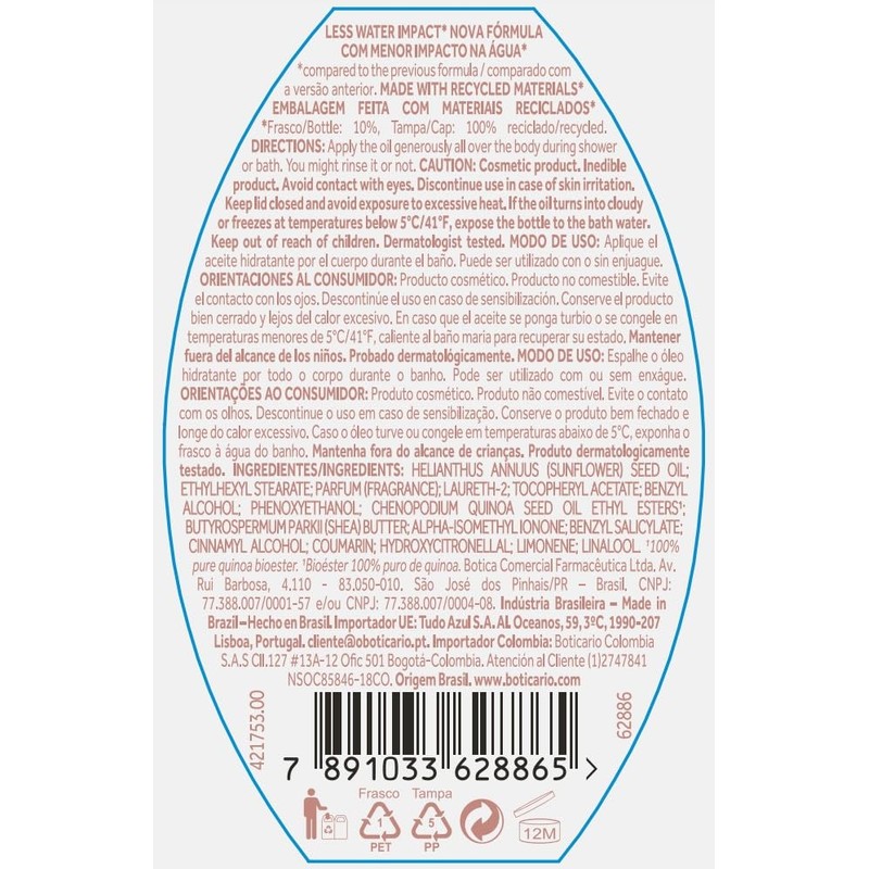 OBOTICARIO NATIVA SPA OLEO HIDRATANTE KARITE 6.8 fl oz (200