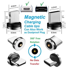 Raosky Magnetic Charging Tips 2in1 10pcs, 360° Rotate Tips for USB-C/iOS Ports Series,Just Magnetic Tips/Plugs to Charging/Water-dustproof/antioxidant Without Cord&Non-Data ((USB-C+lPhone) 10PCS)