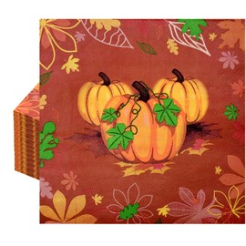 40 Pack Thanksgiving Day Paper Napkins - 13 x 13 Inches Disposable Pumpkin Serviettes Tableware Luncheon Cocktail Napkin Party Supplies for Autumn Fall-themed Harvest Feast Decorations